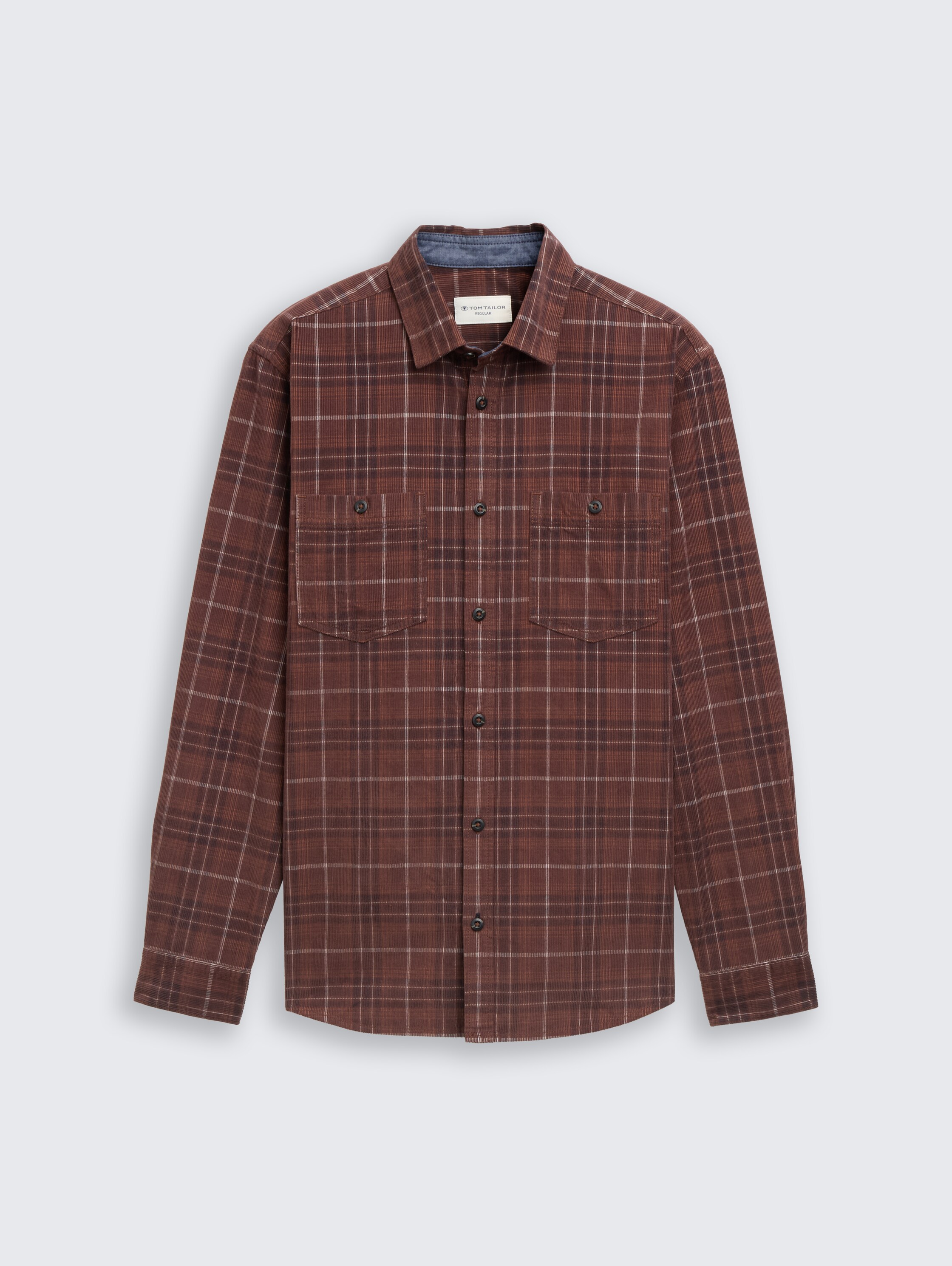 Regular Fit Cordhemd mit Karomuster - brown_white_cord_check - 