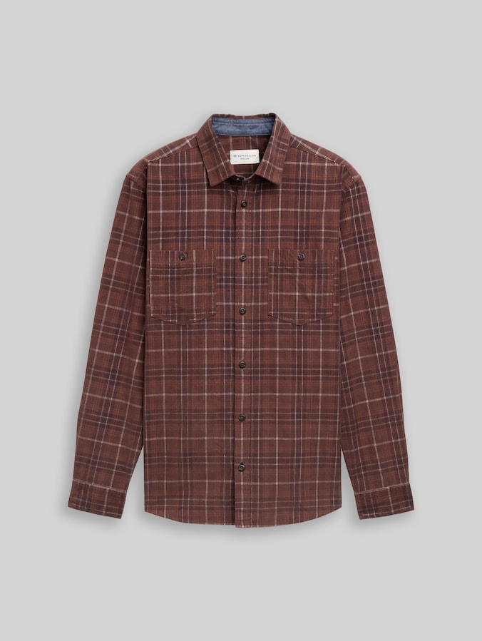 Regular Fit Cordhemd mit Karomuster von Men, brown white cord check
