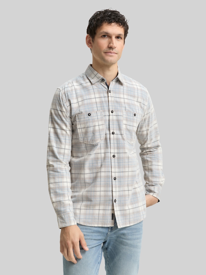 Regular Fit Cordhemd mit Karomuster von Men, white blue cord check