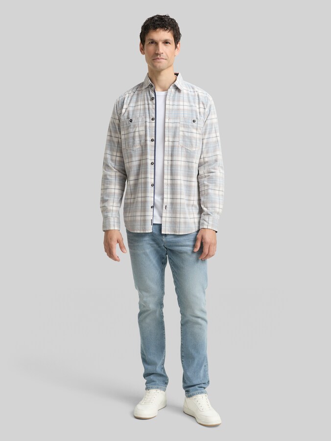 Regular Fit Cordhemd mit Karomuster von Men, white blue cord check