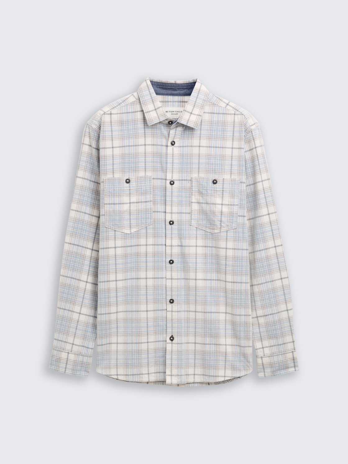 Regular Fit Cordhemd mit Karomuster - white blue cord check - Vorder-Produkt-Ansicht