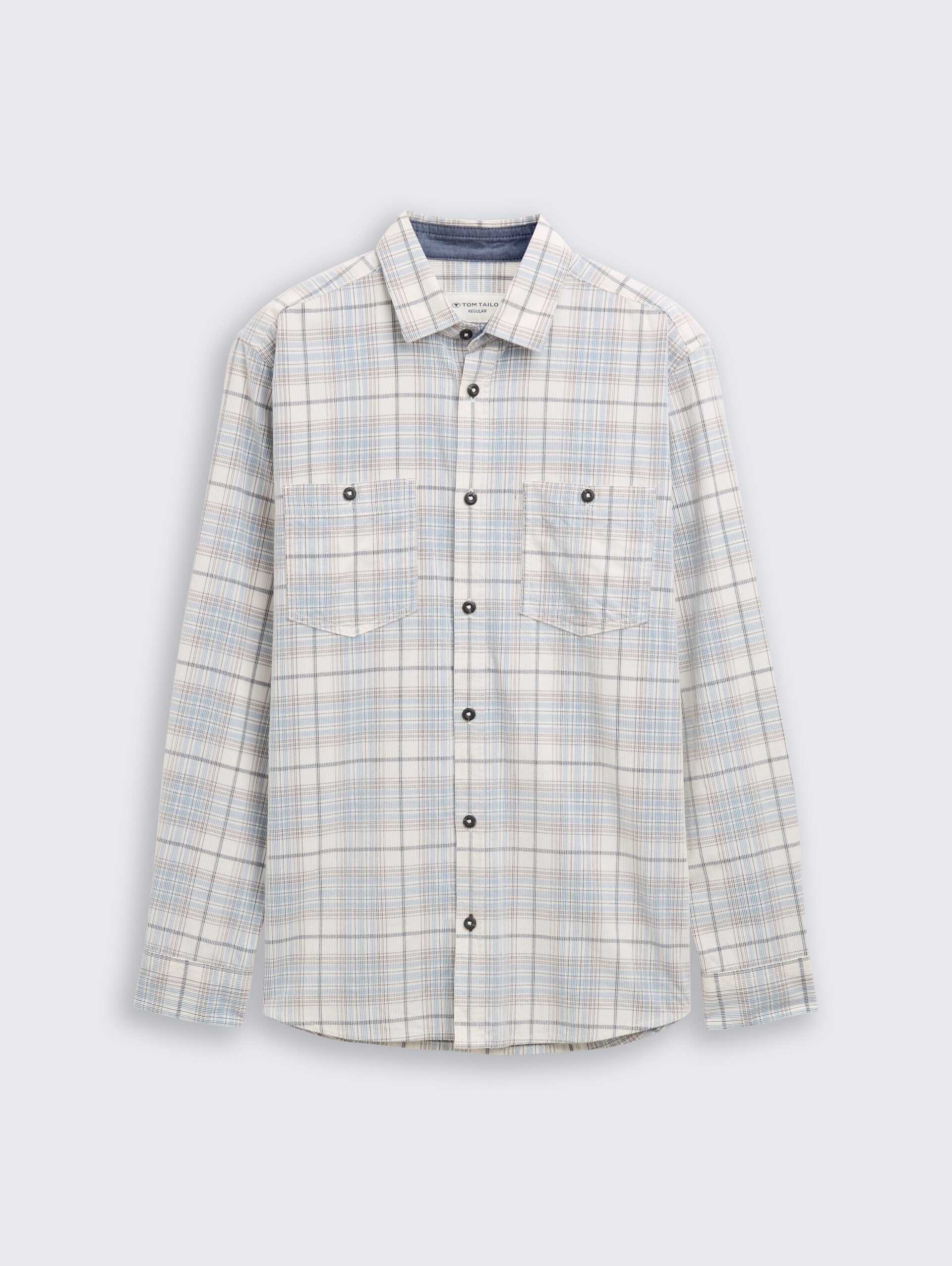 Regular Fit Cordhemd mit Karomuster - white blue cord check - Vorder-Produkt-Ansicht