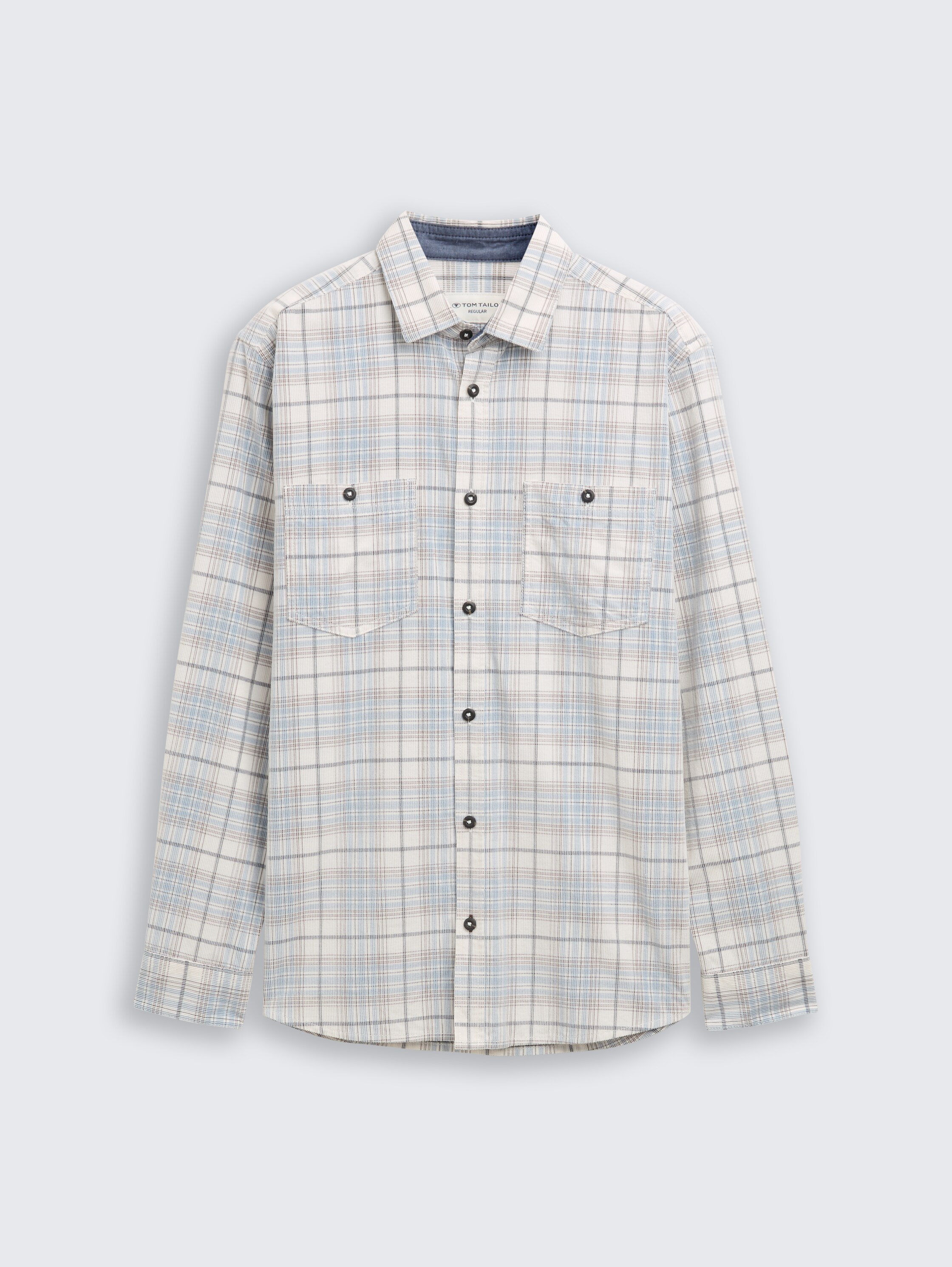 Regular fit corduroy overhemd met ruitjesmotief - white_blue_cord_check - 