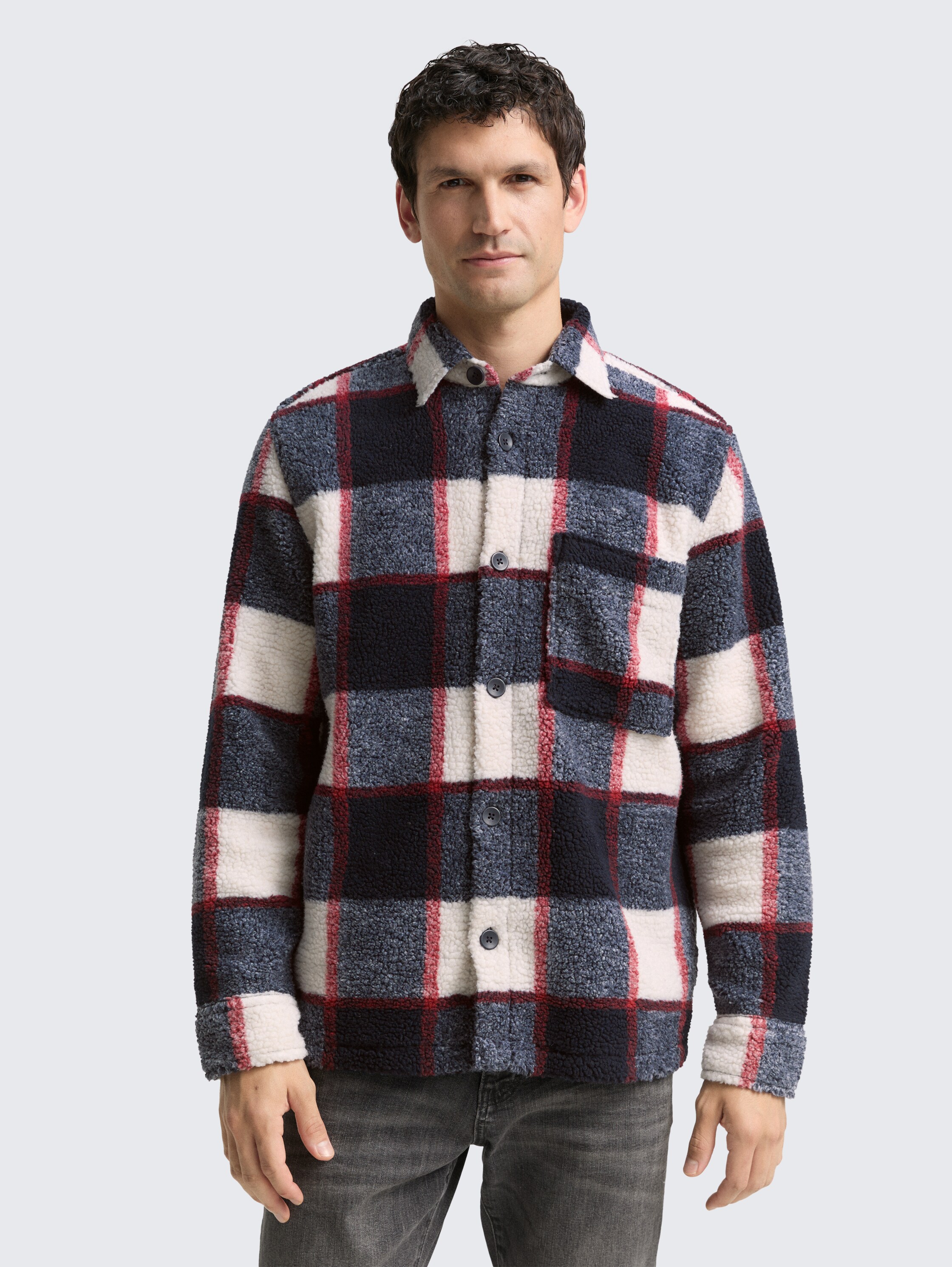 Teddy overshirt met ruitjespatroon - blue_big_check - 