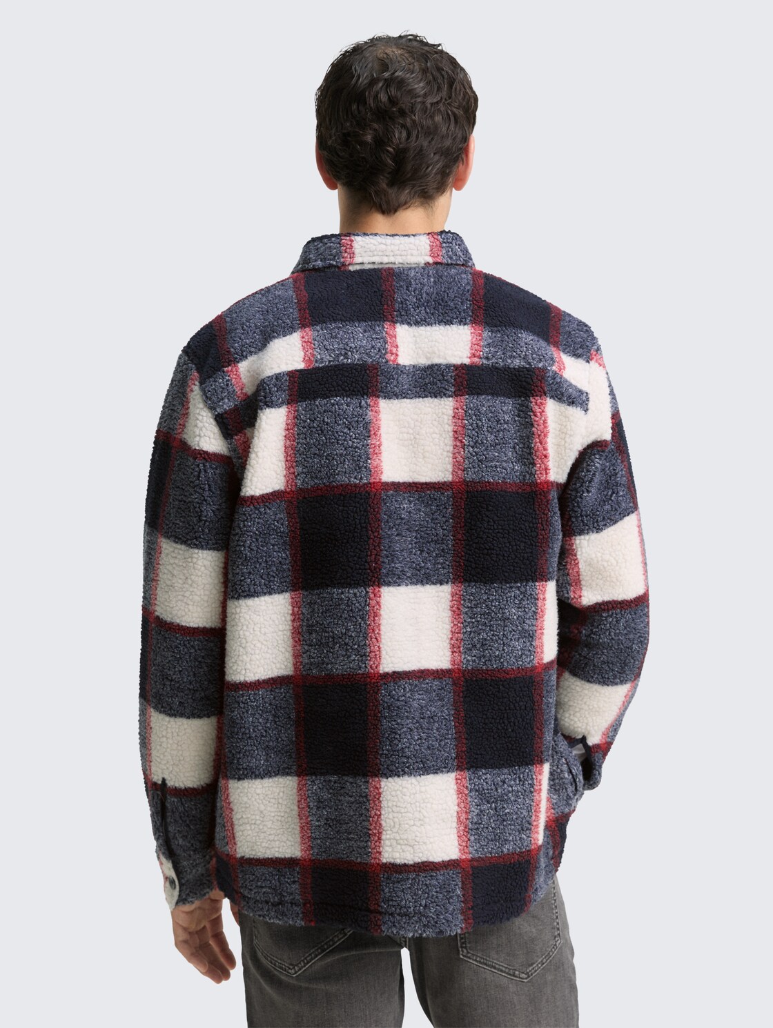 Teddy Overshirt mit Karomuster - blue big check - Auschnitt Model-Rückansicht