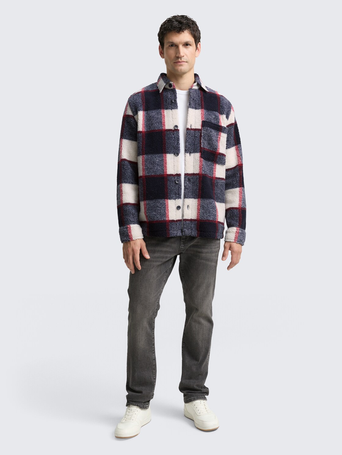 Teddy Overshirt mit Karomuster - blue big check - Model-Vorderansicht