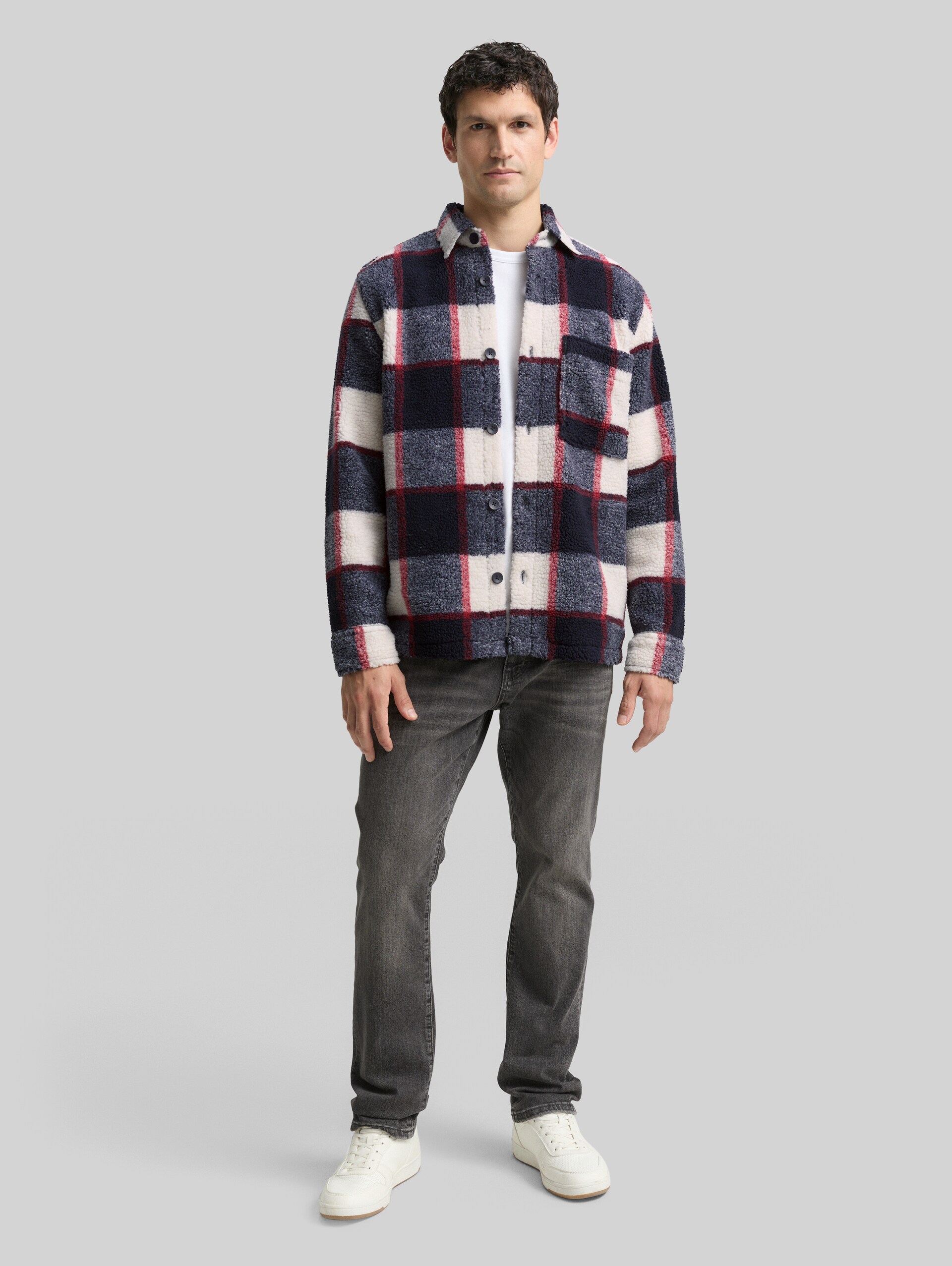 Teddy Overshirt mit Karomuster - blue big check - Model-Vorderansicht