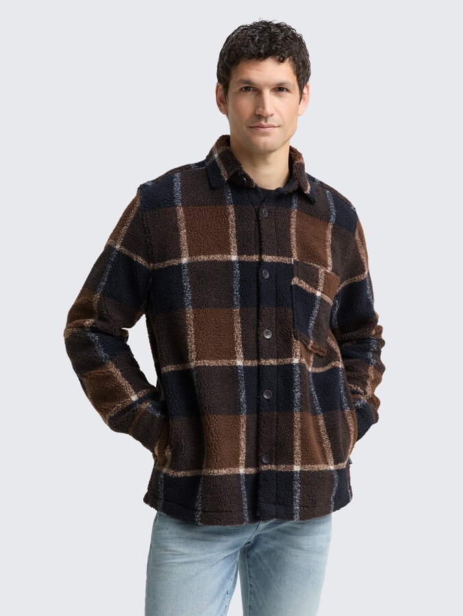 Teddy overshirt met ruitjespatroon door Men, brown navy check