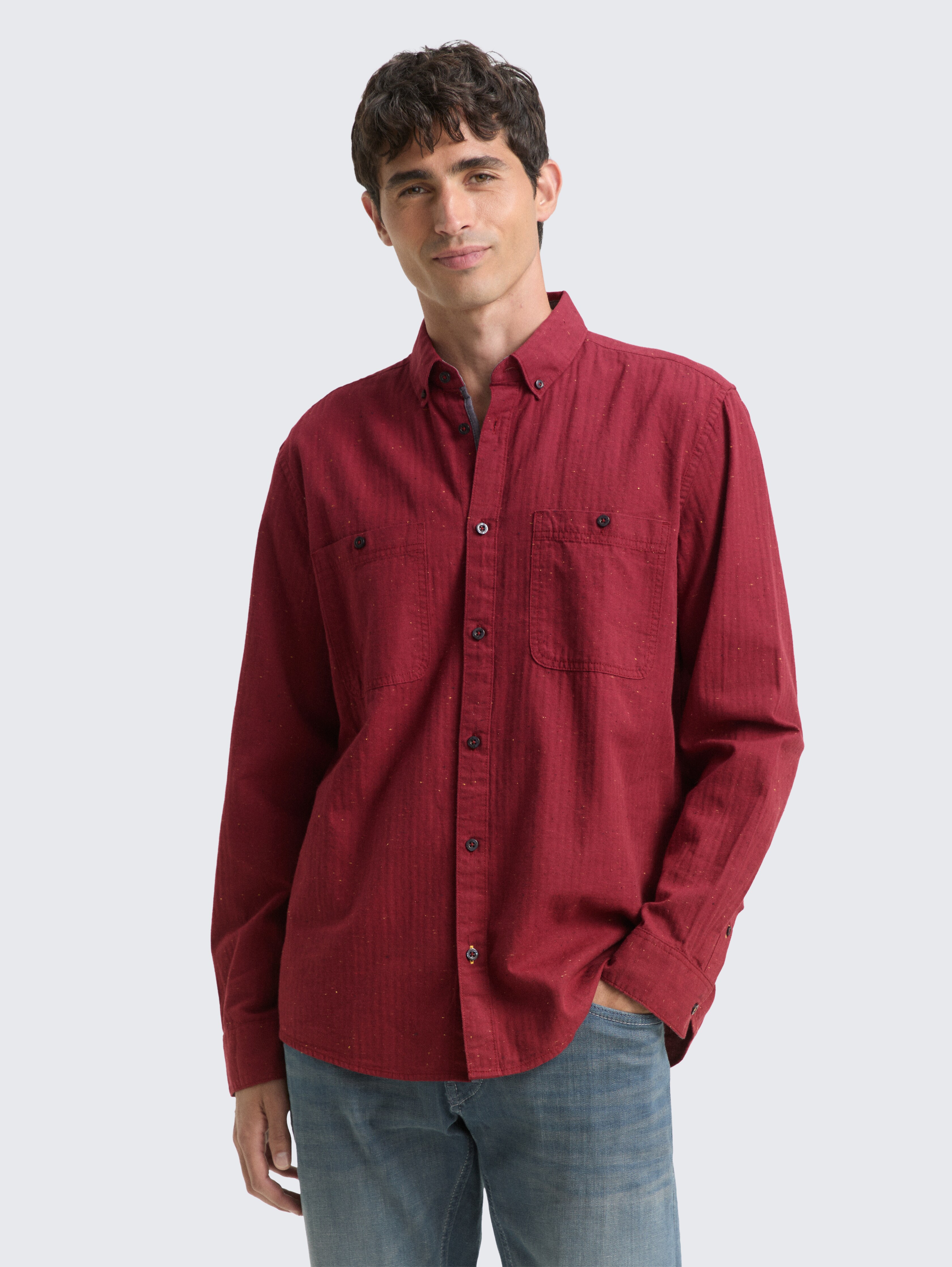 Regular Fit Hemd in Melange-Optik von Men, red nep structure