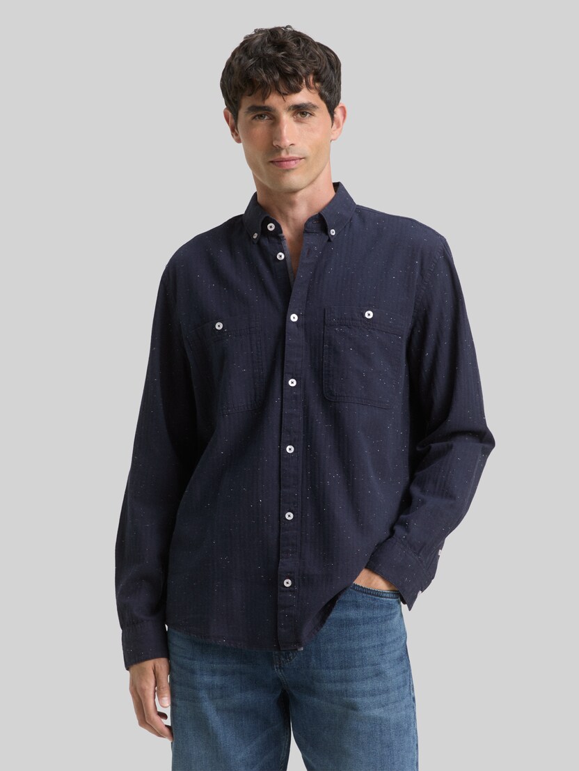 Regular Fit Hemd in Melange-Optik von Men, navy nep structure
