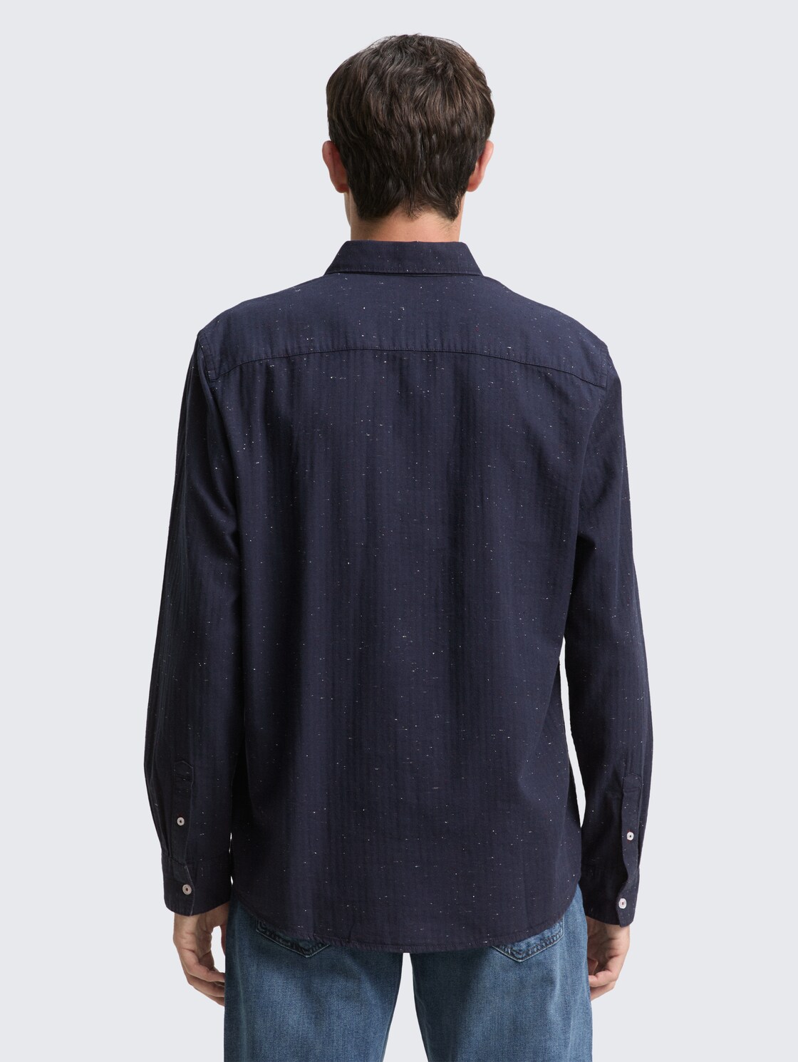 Regular Fit Hemd in Melange-Optik - navy nep structure - Auschnitt Model-Rückansicht
