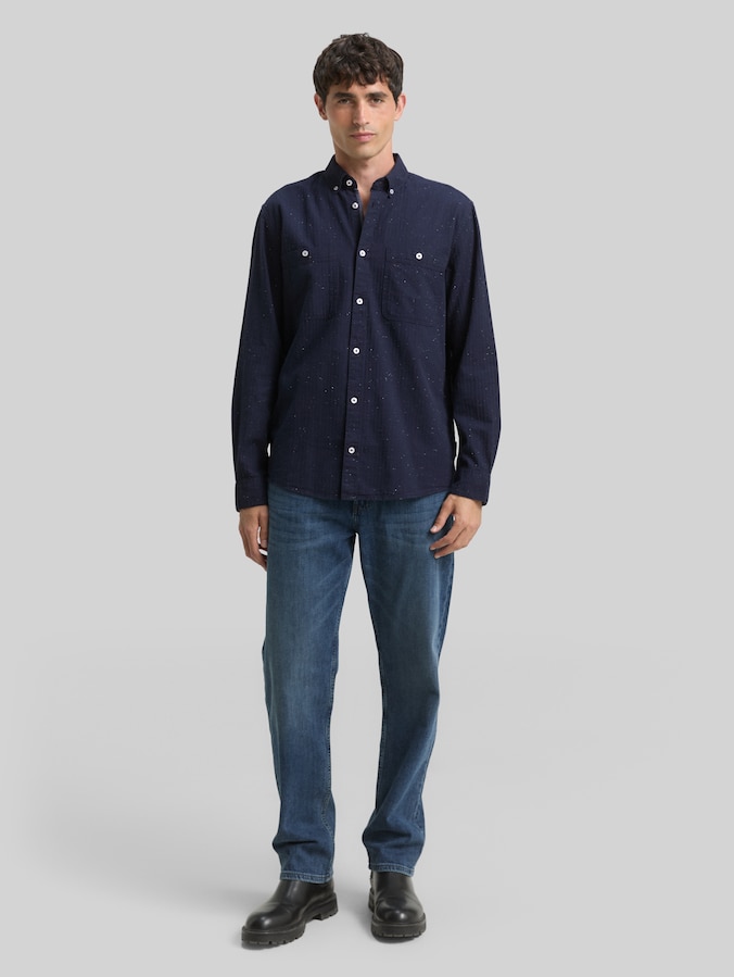 Regular fit shirt in a melange look by Men, navy nep structure