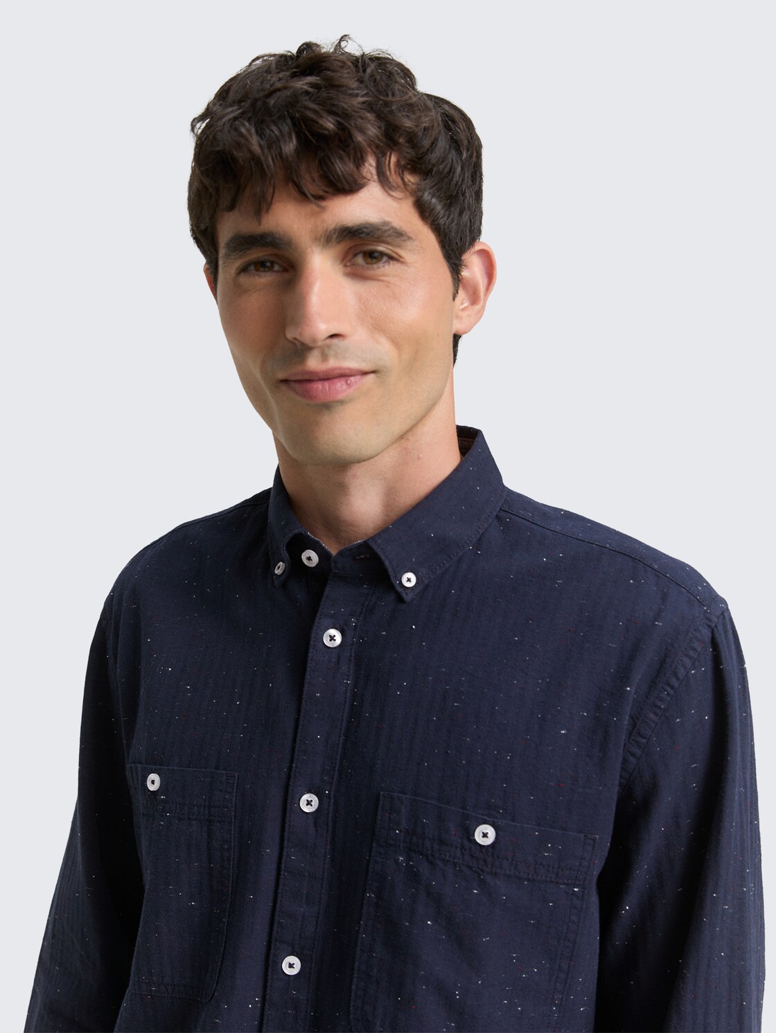 Regular Fit Hemd in Melange-Optik - navy nep structure - Detail-Model-Ansicht