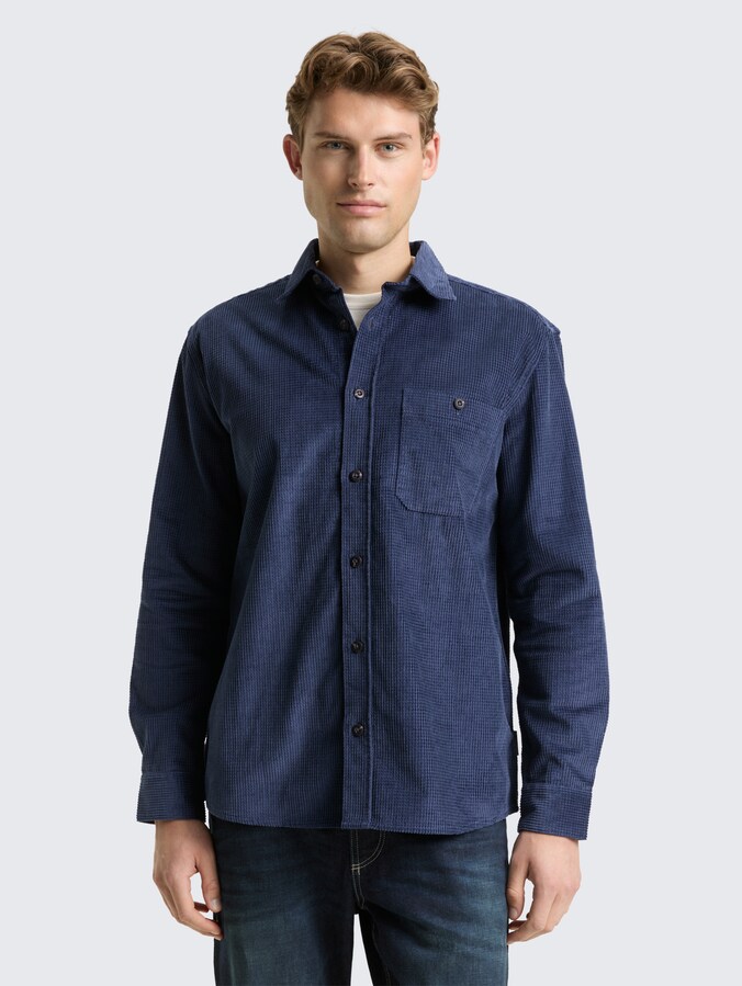 Comfort fit corduroy overhemd met borstzak door Men, ocean blue