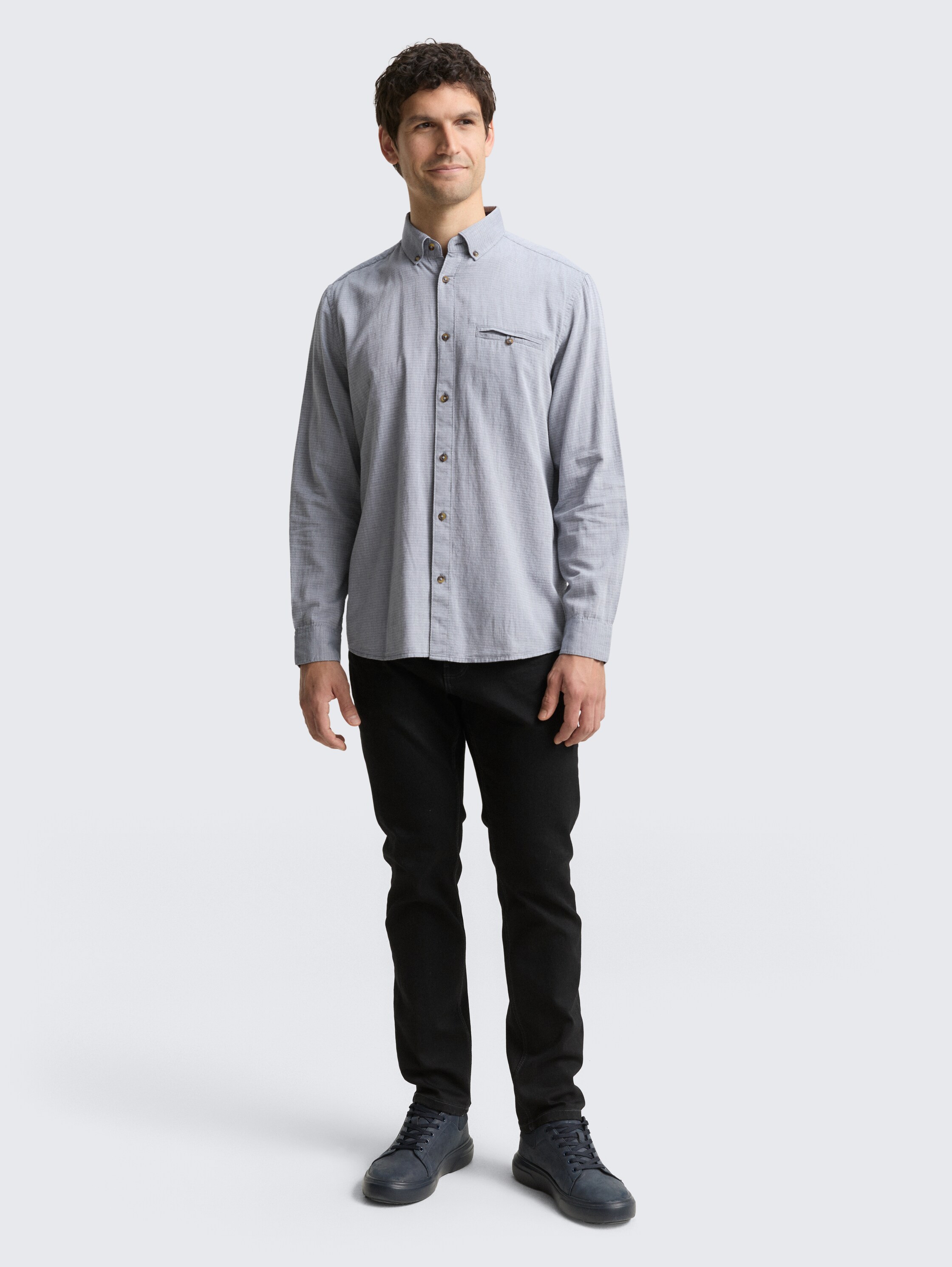 Regular Fit Hemd aus Baumwolle - navy_stripy_structure - 