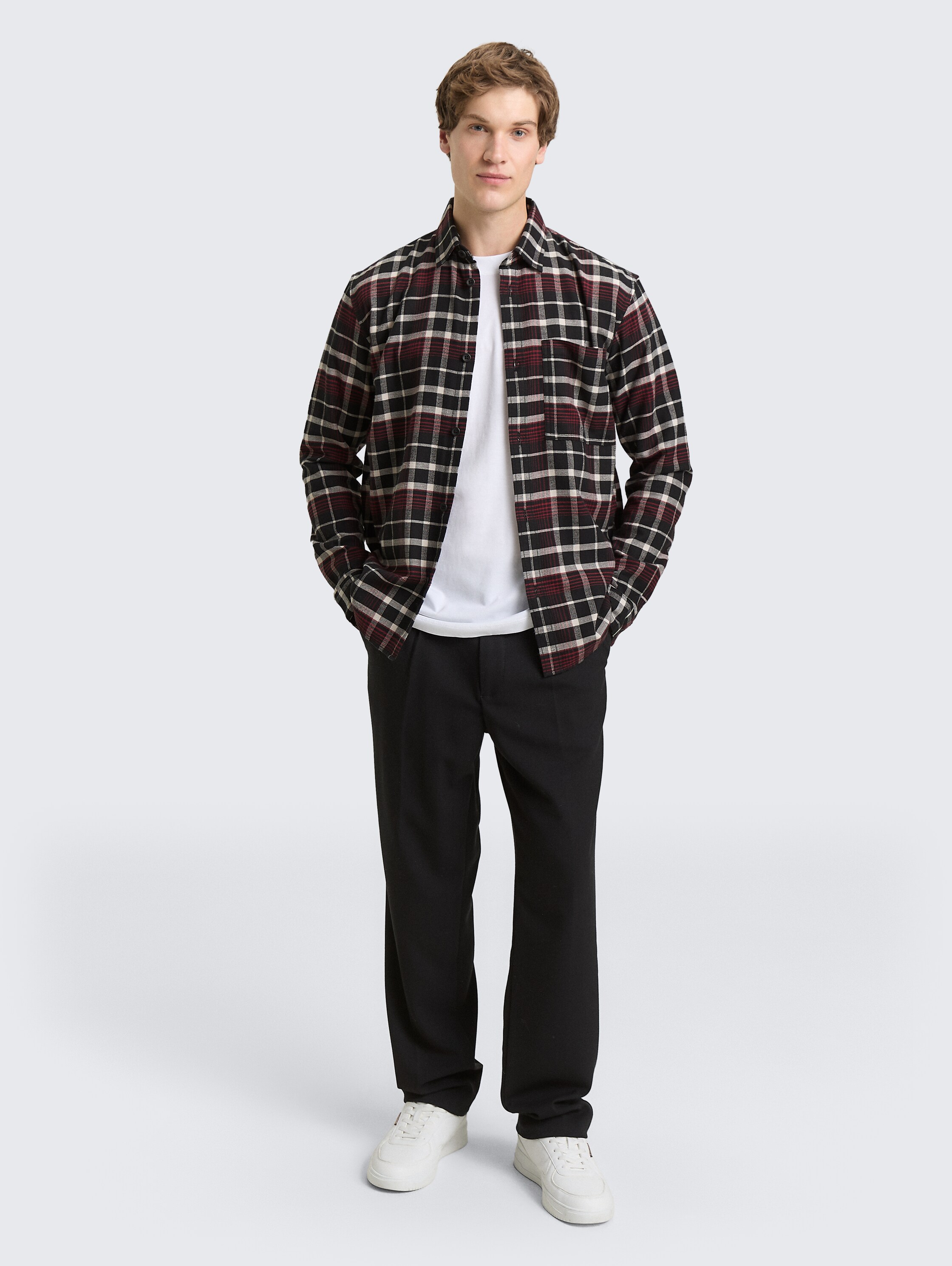 Relaxed fit shirt with checked pattern - black_red_white_check - 
