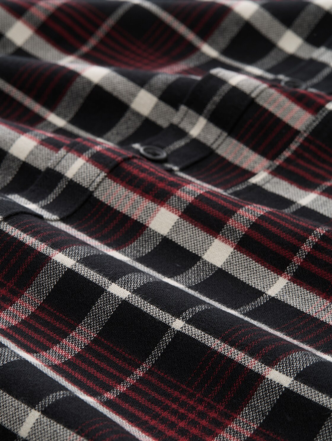 Relaxed Fit Hemd mit Karomuster - black red white check - Material-Ansicht