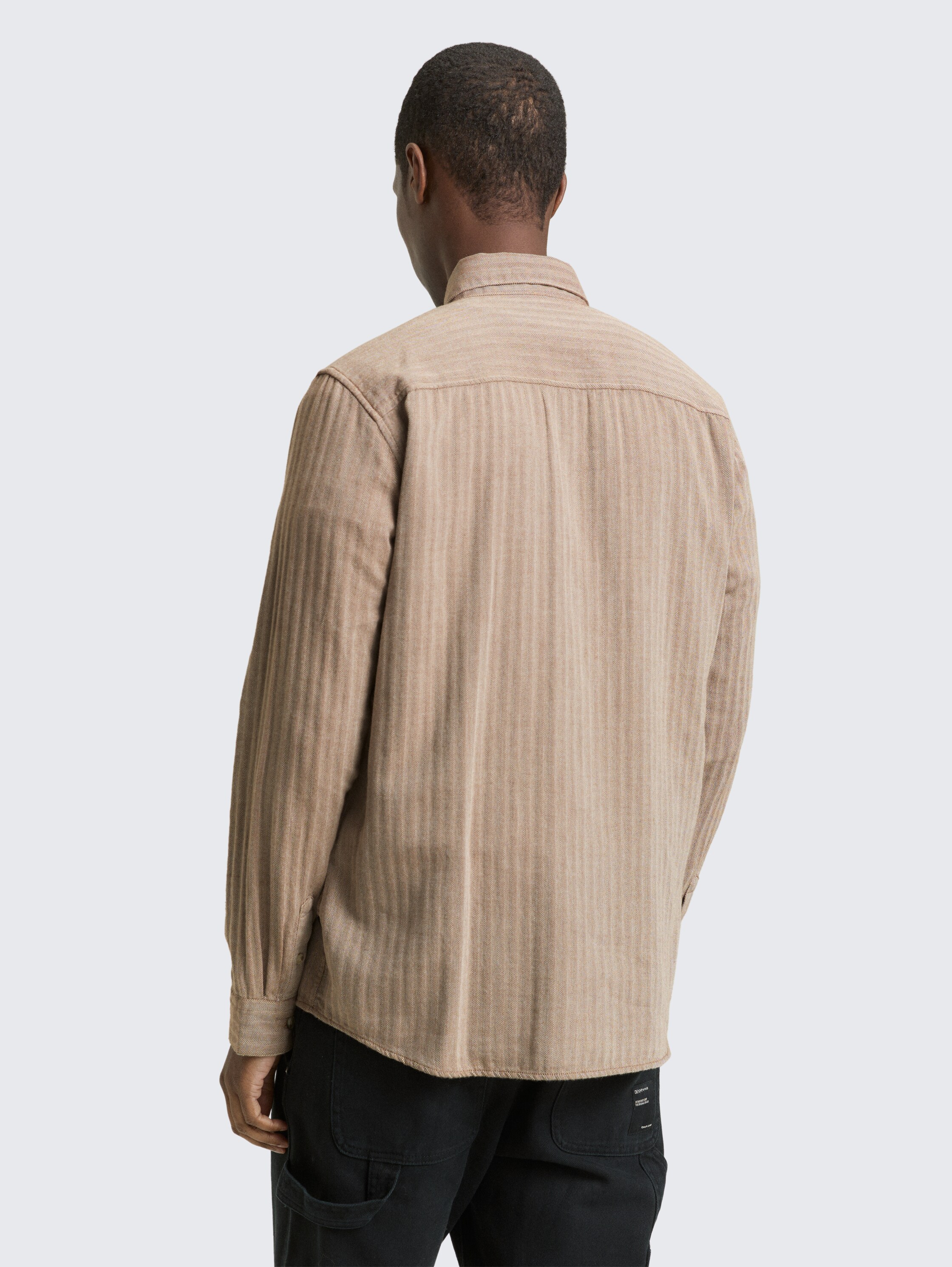 Basic fit shirt with breast pocket - brown_white_herringbone - 