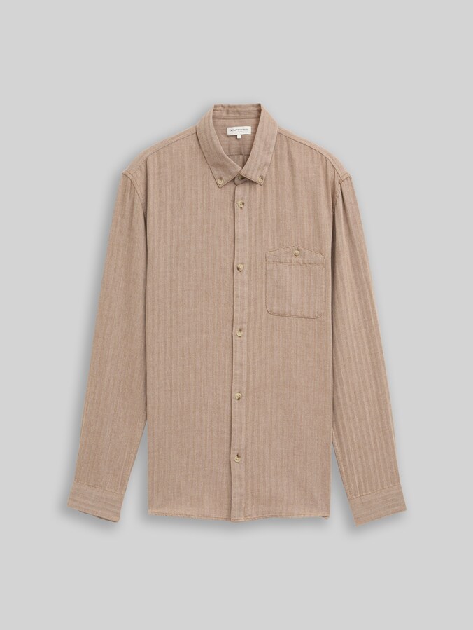 Basic fit overhemd met borstzak door Denim Male, brown white herringbone