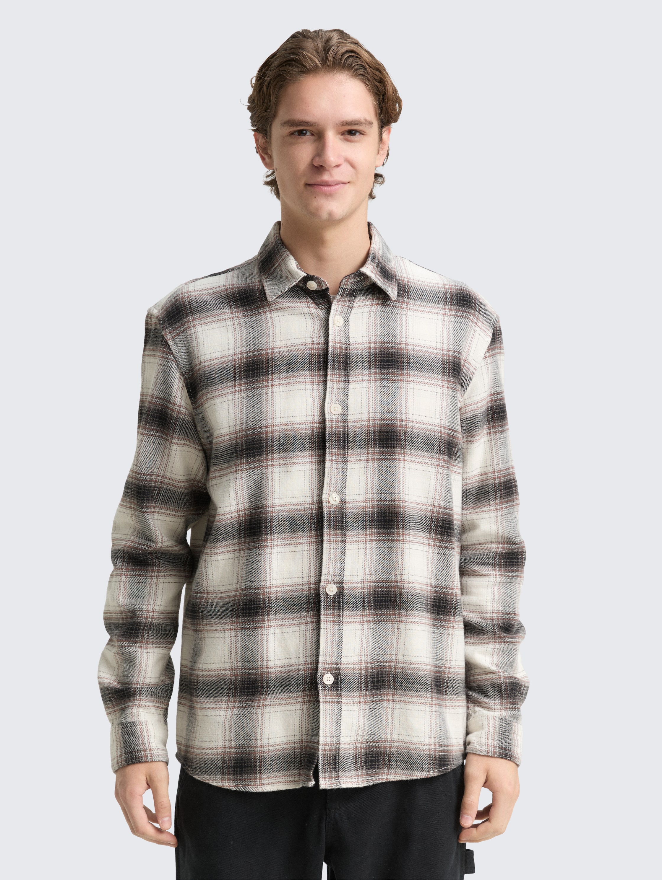 Relaxed Fit Hemd mit Karomuster - black_white_red_check - 