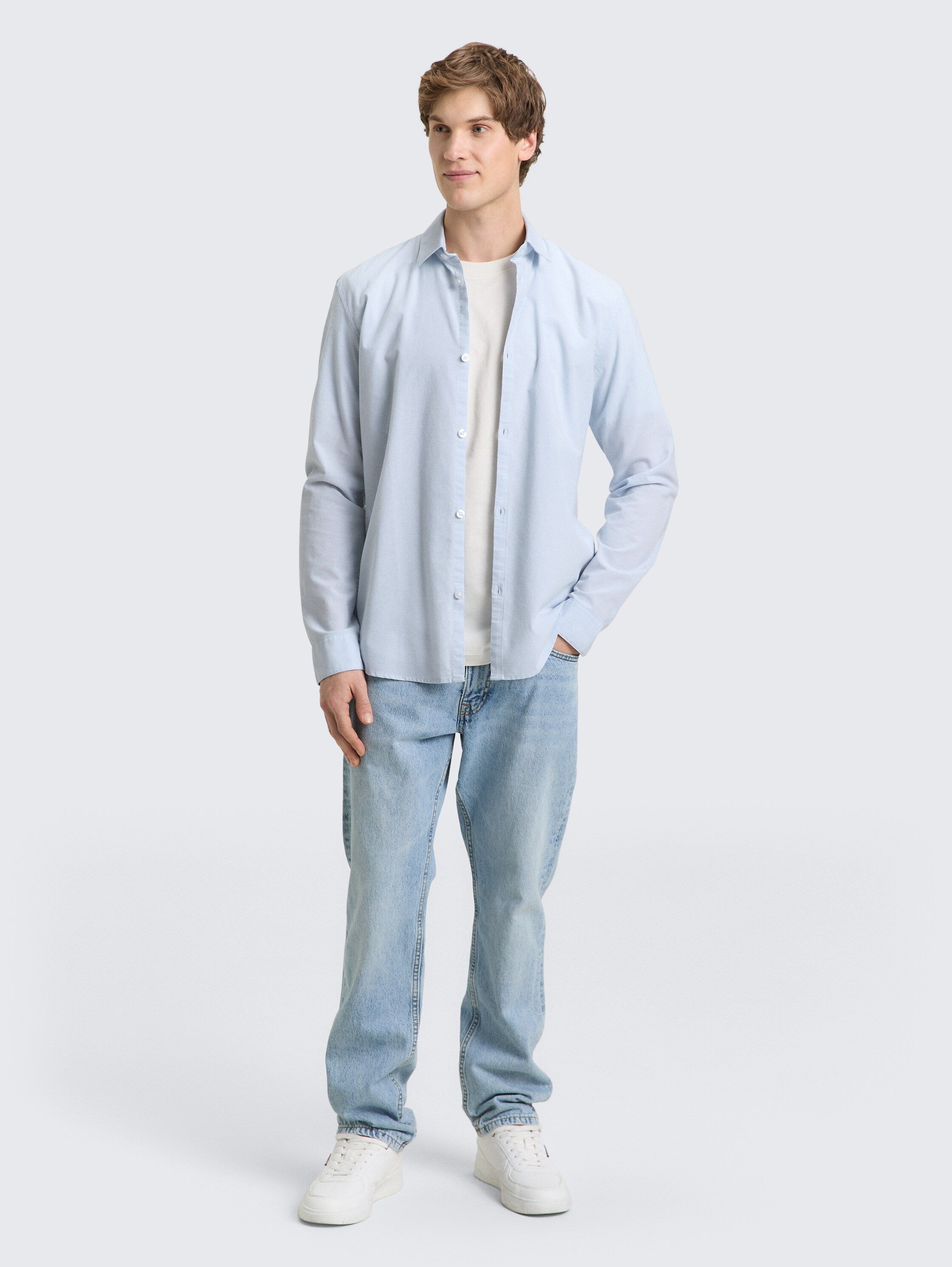 Basic Fit overhemd van katoen - light_blue_white_chambray - 