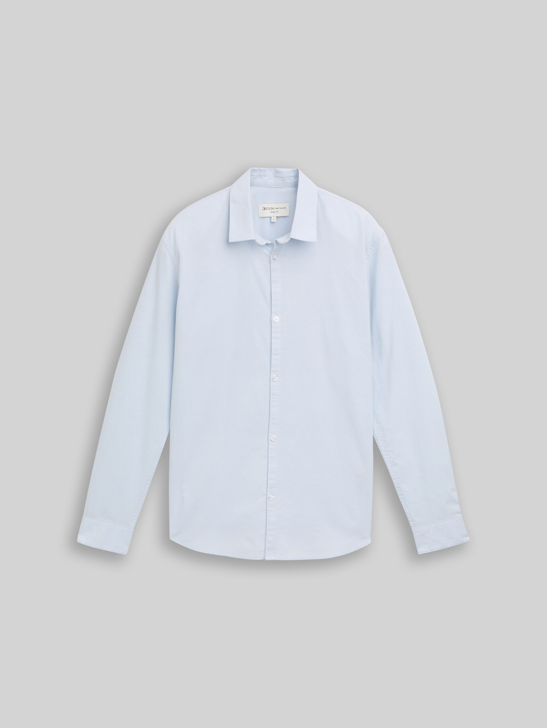 Basic fit cotton shirt - light blue white chambray - Front product view