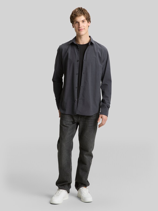 Basic Fit Hemd aus Baumwolle von Denim Male, black grey chambray