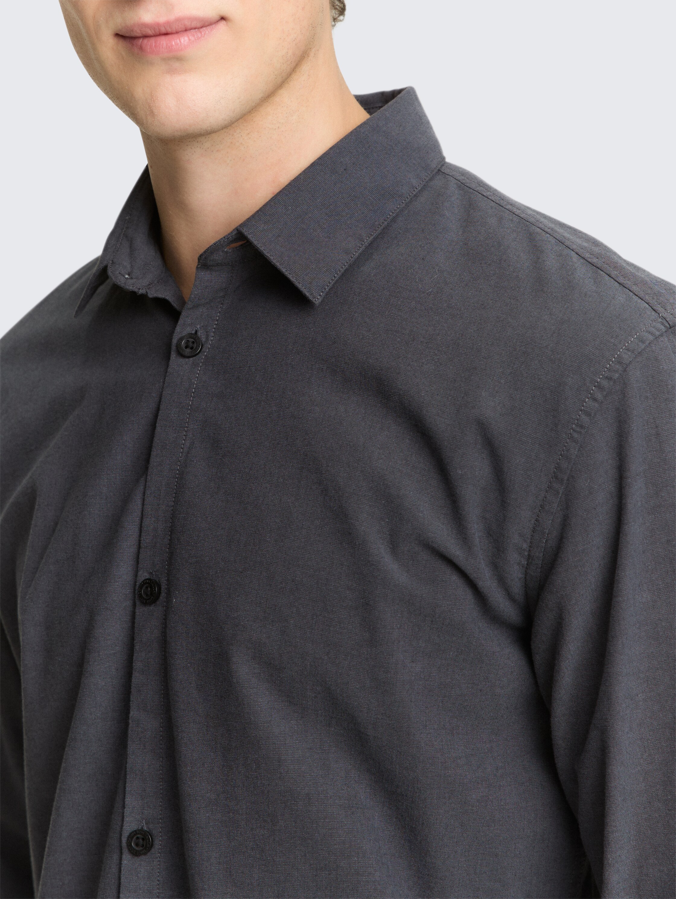 Basic Fit Hemd aus Baumwolle - black_grey_chambray - 