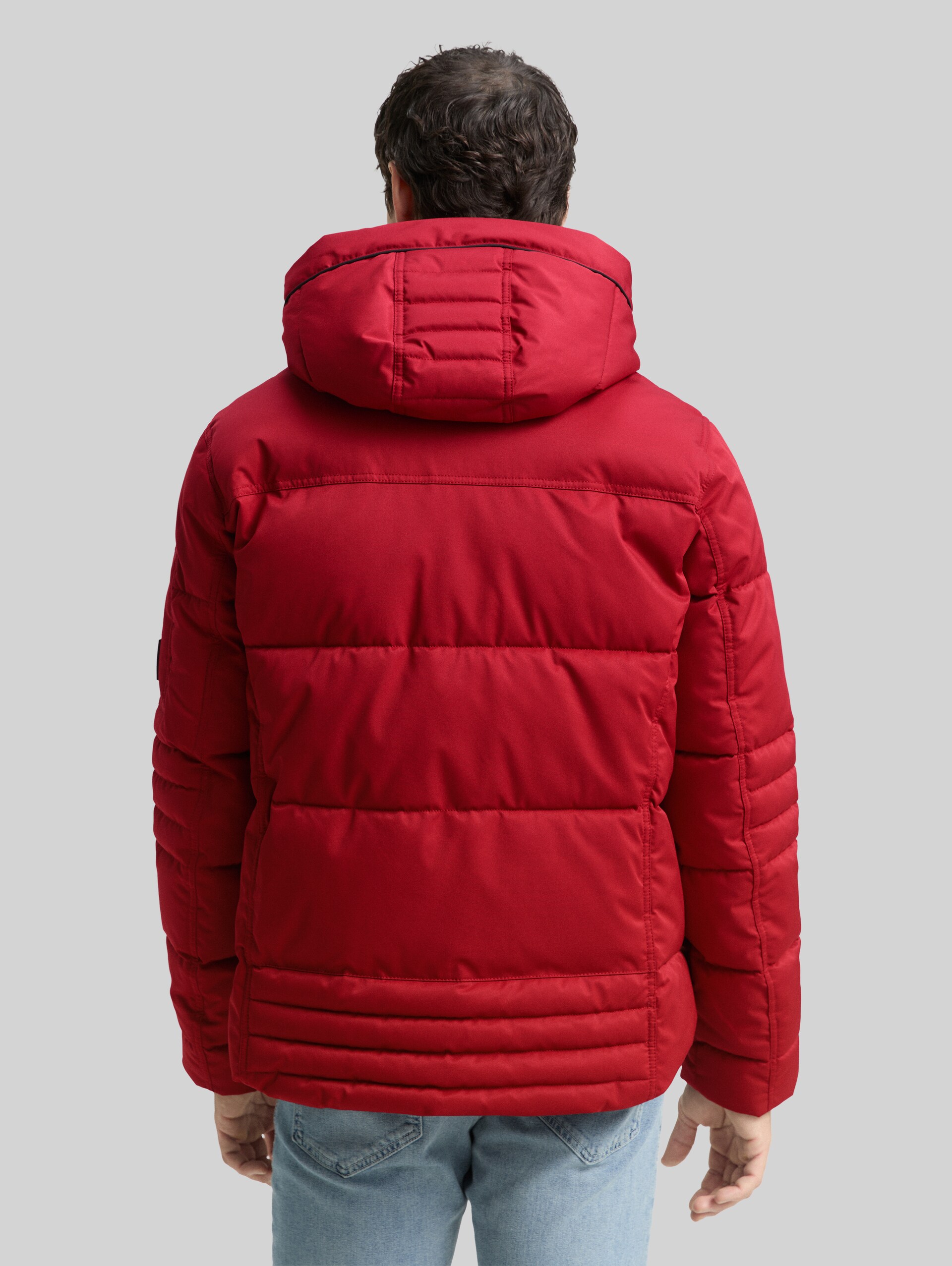 Puffer jacket with detachable hood - Coach Red - Model-back view