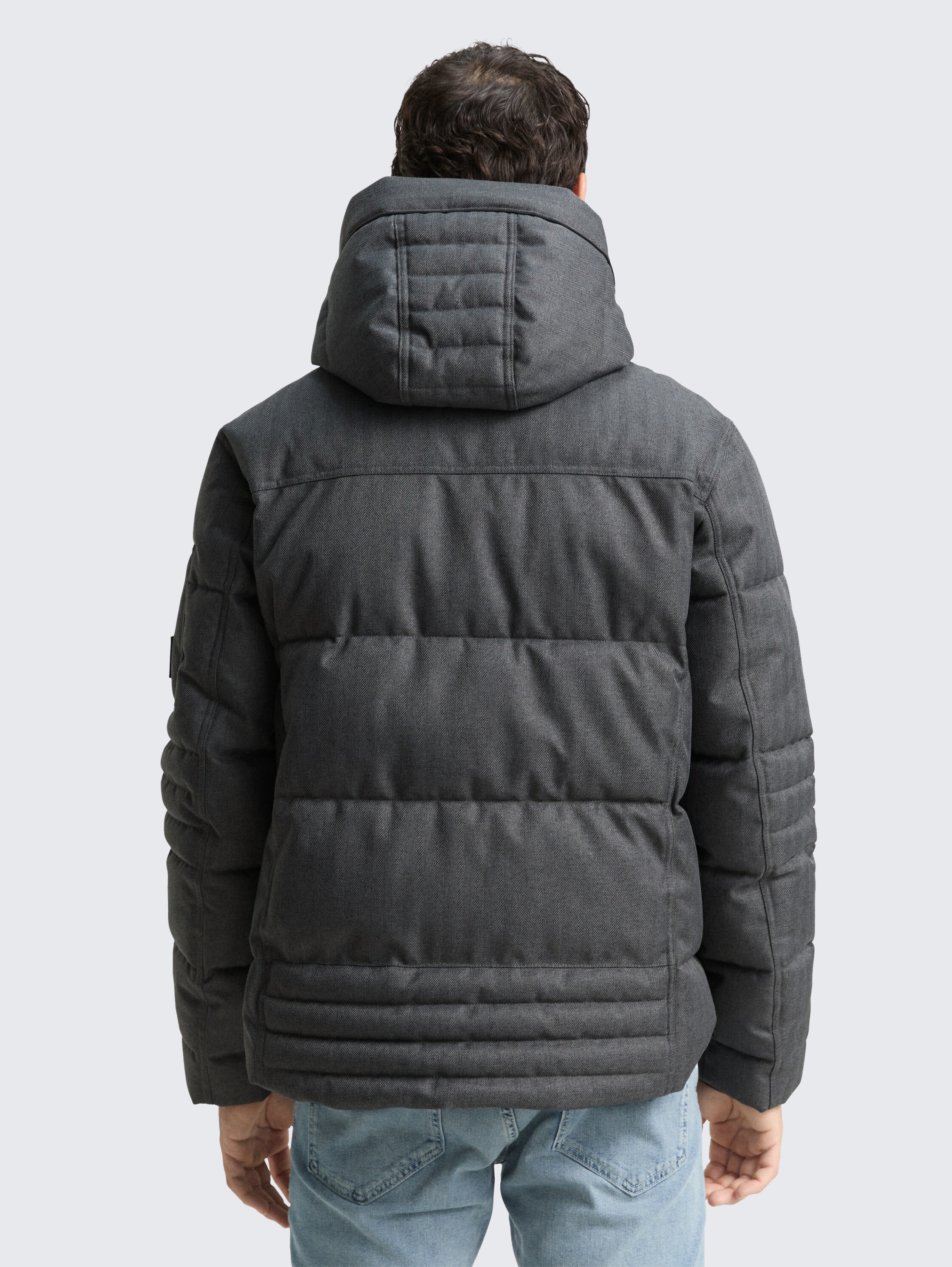 Puffer jacket with detachable hood - anthracite_melange_herringbone - 