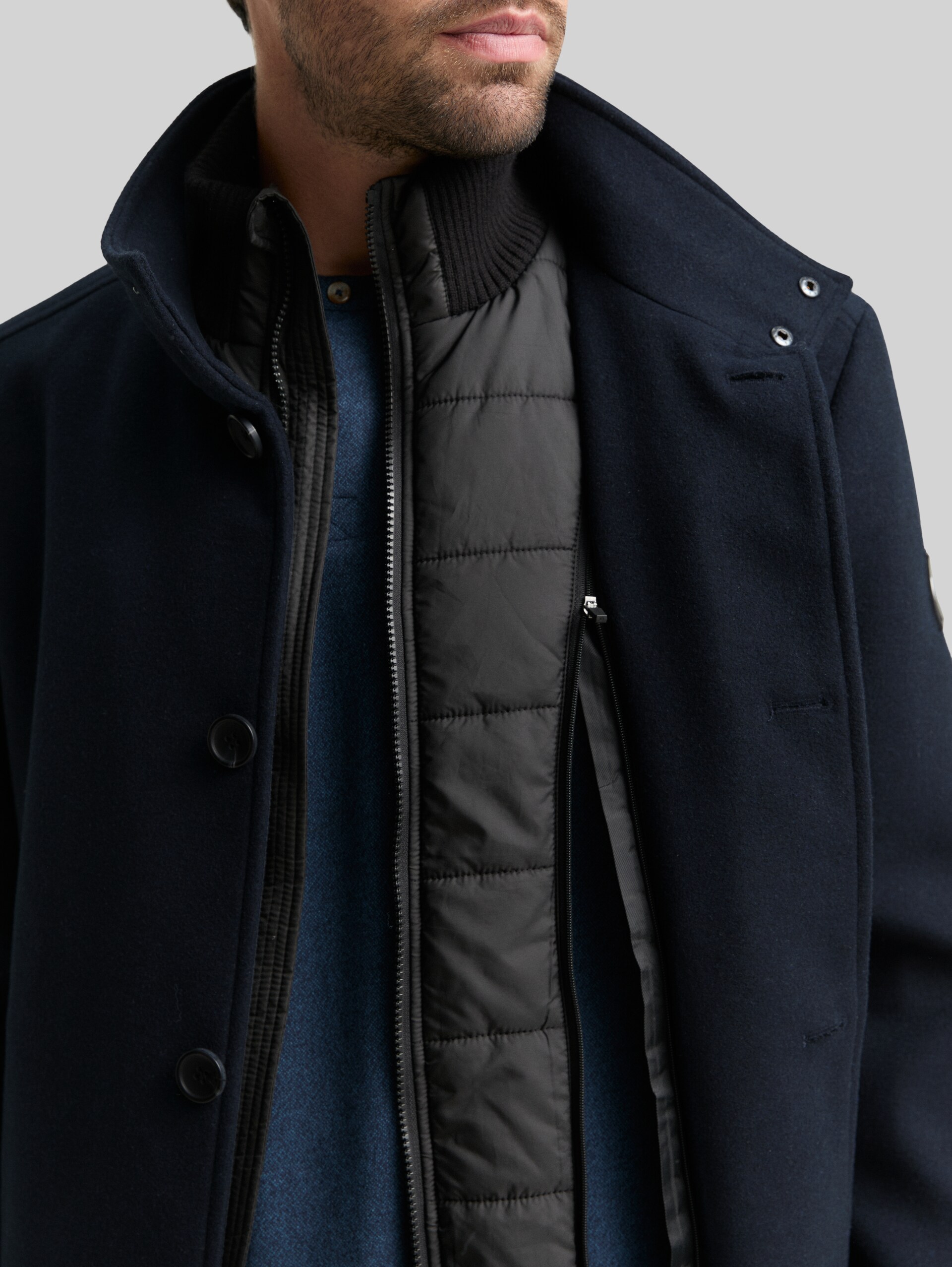 2-in-1 woollen coat with detachable inner jacket - sky captain blue - Detail model view