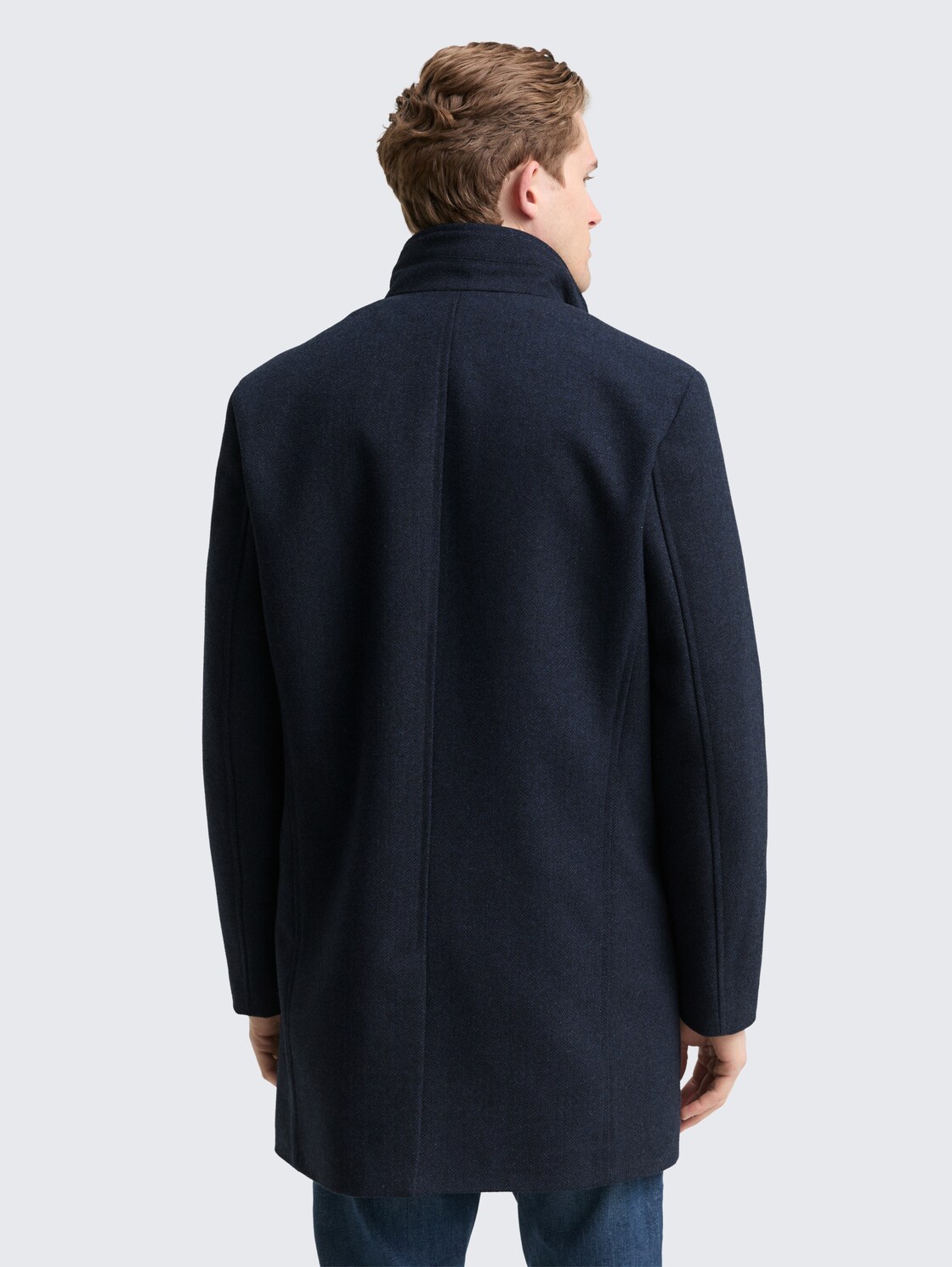 2-in-1 Wollmantel mit abnehmbarer Innenjacke - blue small herringbone - Model-Rückansicht