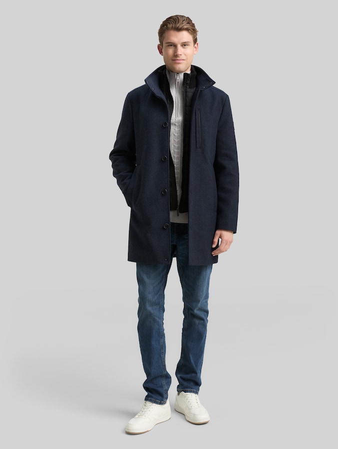 2-in-1 Wollmantel mit abnehmbarer Innenjacke von Men, blue small herringbone