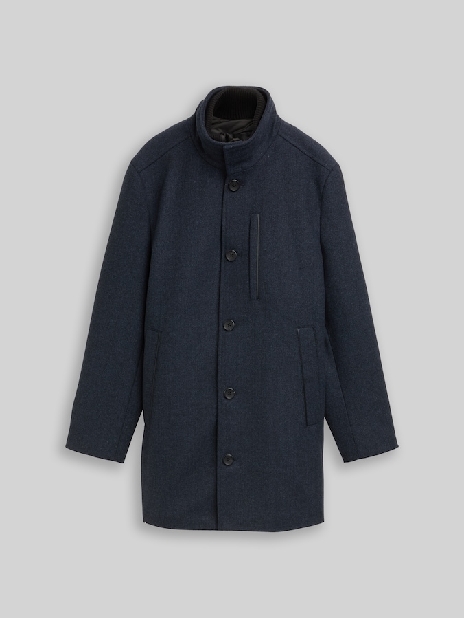 2-in-1 woollen coat with detachable inner jacket by Men, blue small herringbone