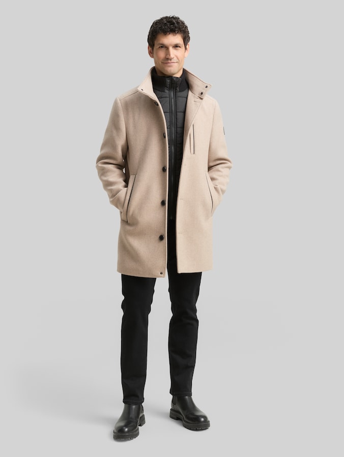2-in-1 Wollmantel mit abnehmbarer Innenjacke von Men, taupe wool twill