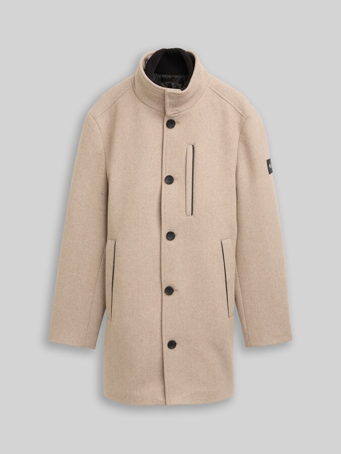 2-in-1 Wollmantel mit abnehmbarer Innenjacke von Men, taupe wool twill
