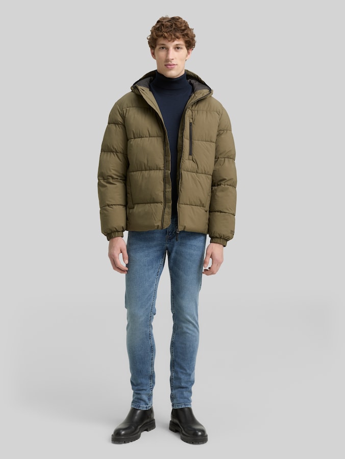 Lightweight puffer jacket with hood by Denim Male, jungle soil green