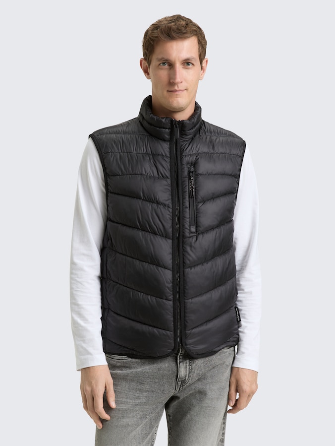 Lightweight quilted waistcoat with stand-up collar by Men, Black