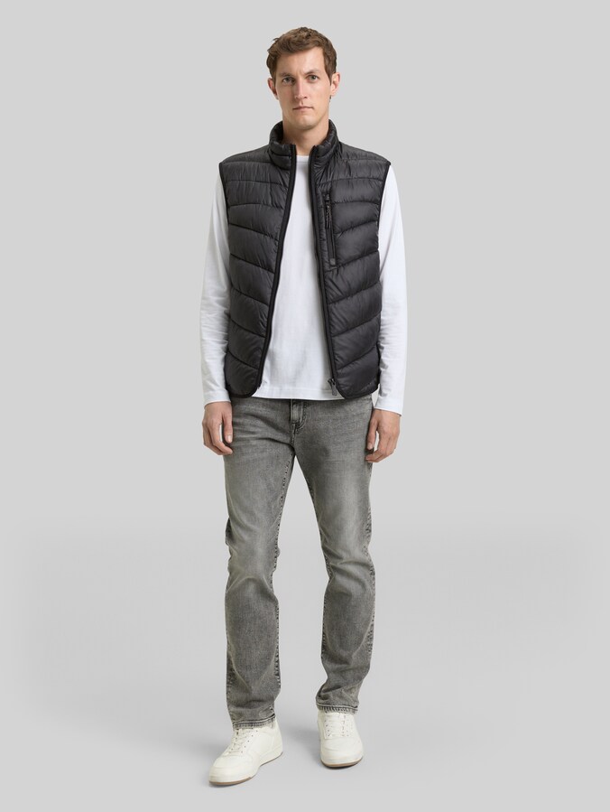 Lightweight quilted waistcoat with stand-up collar by Men, Black