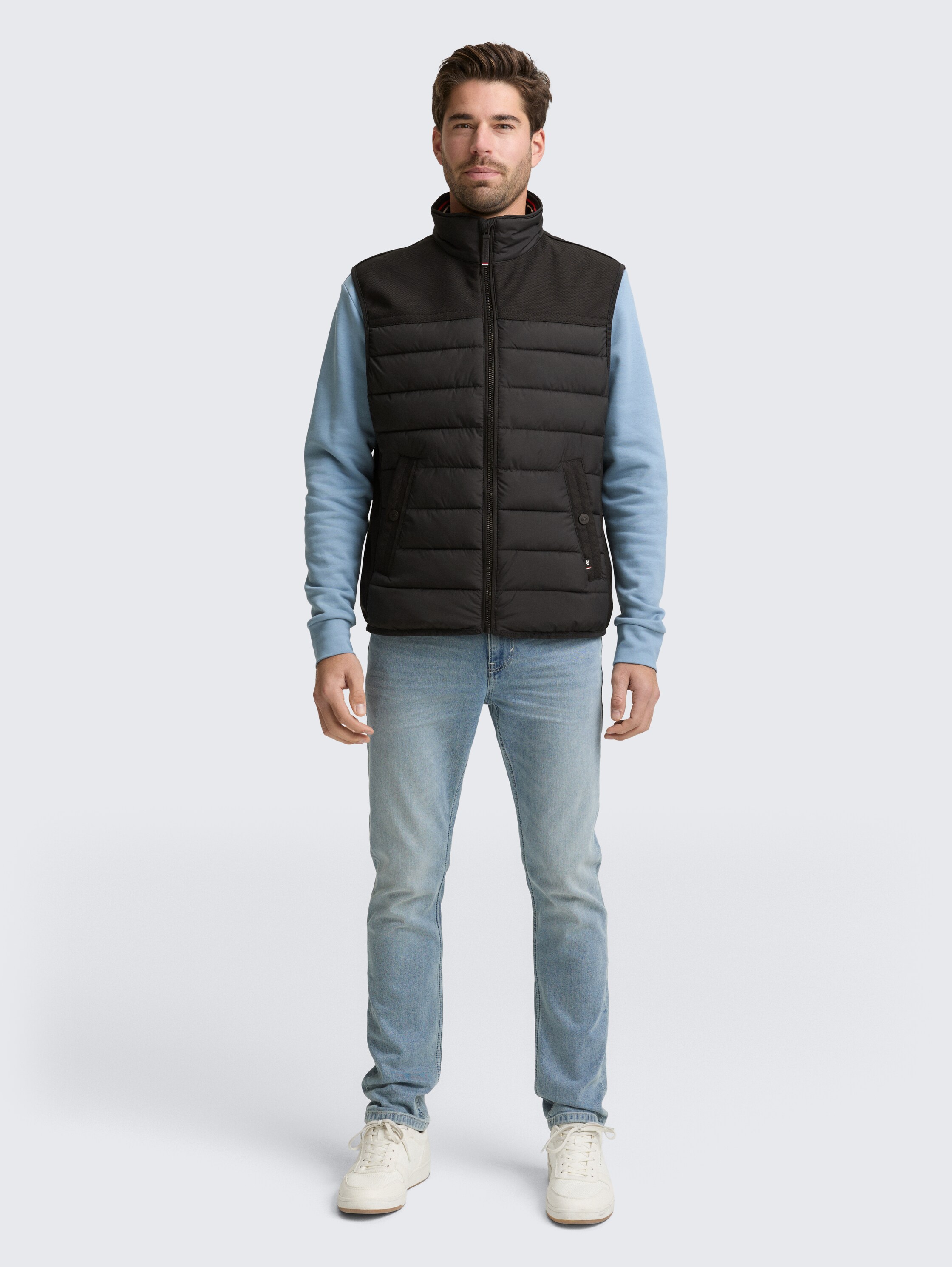 Hybride gewatteerd vest met opstaande kraag - black - 