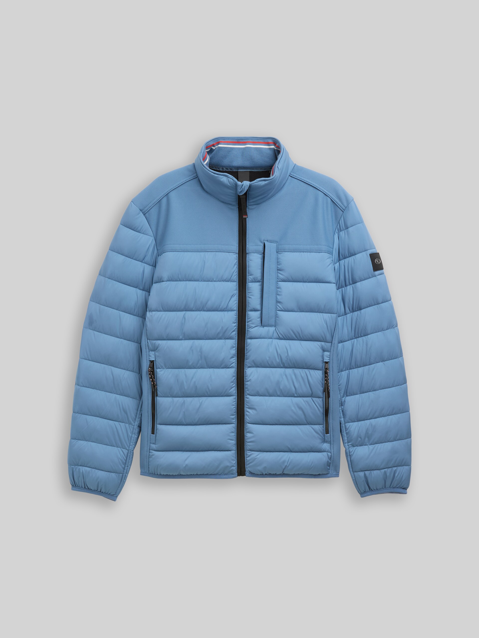 Hybrid quilted waistcoat with stand-up collar - marine blue - Front product view