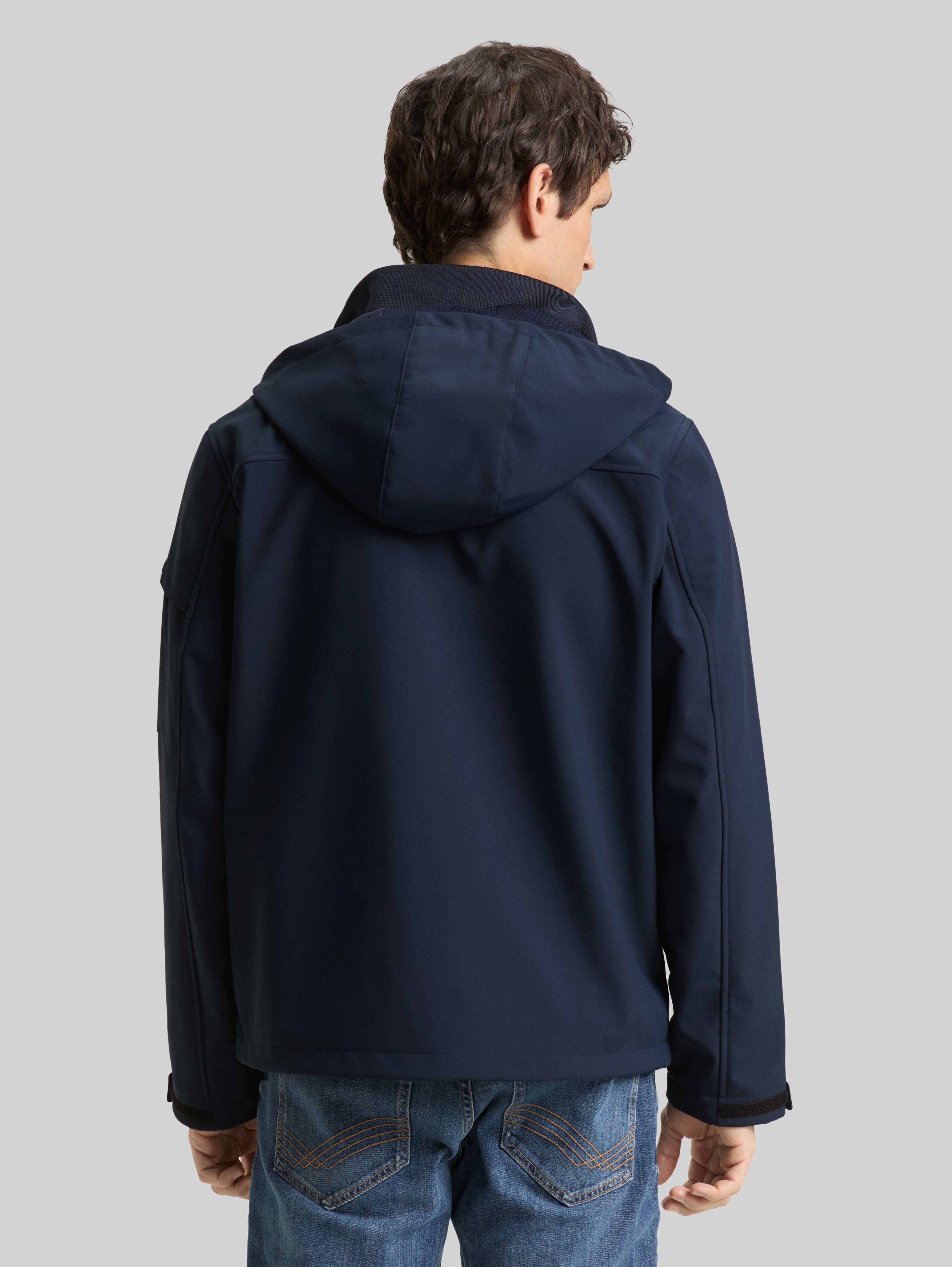 Softshell jacket with hood in blue by Tom Tailor