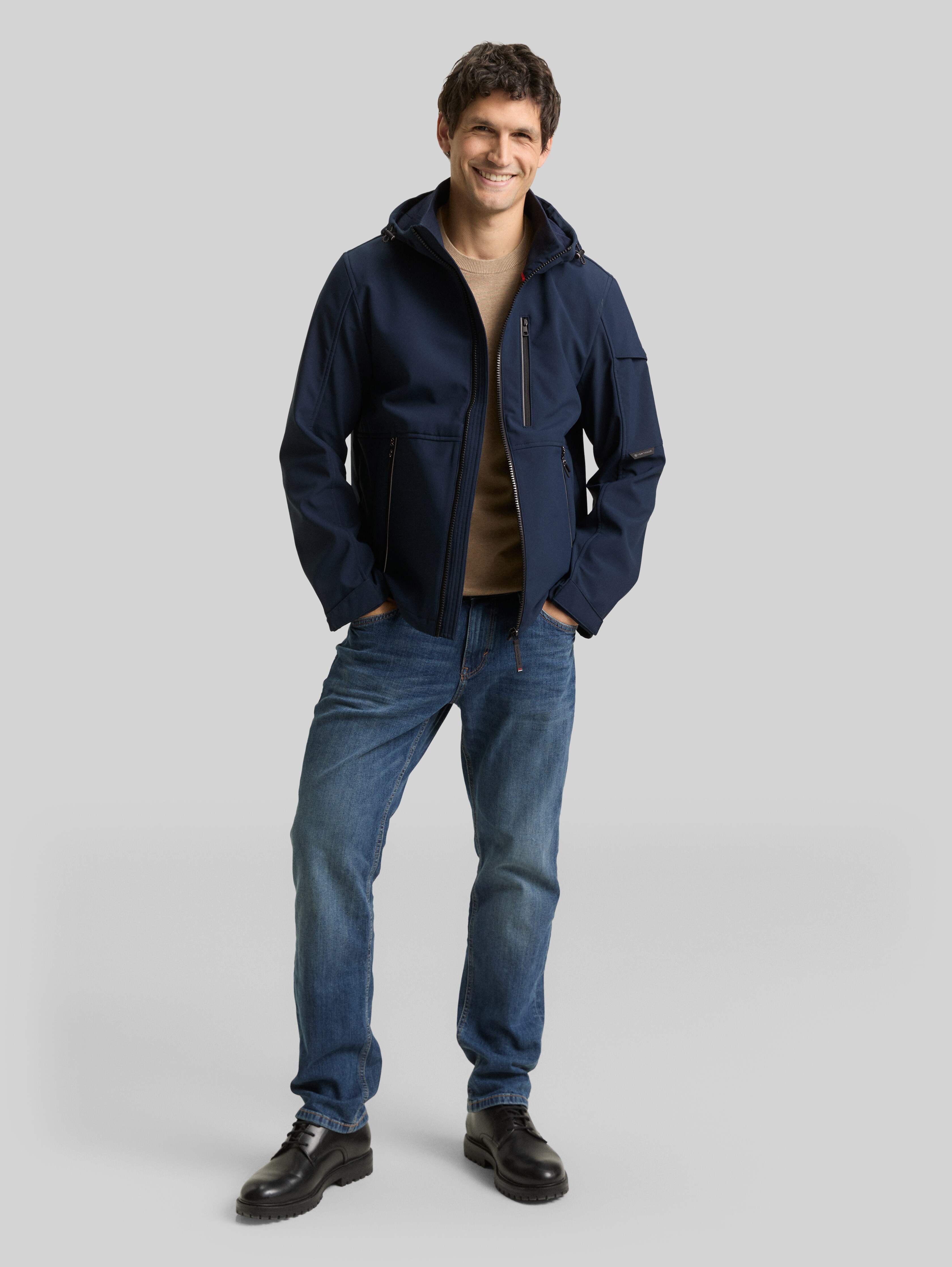 Softshell jacket with hood in blue by Tom Tailor