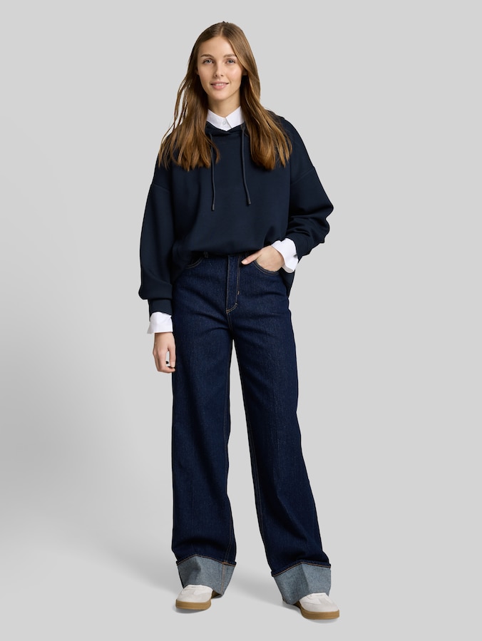 Relaxed Hoodie Sweatshirt aus Scuba von Denim Female, sky captain blue