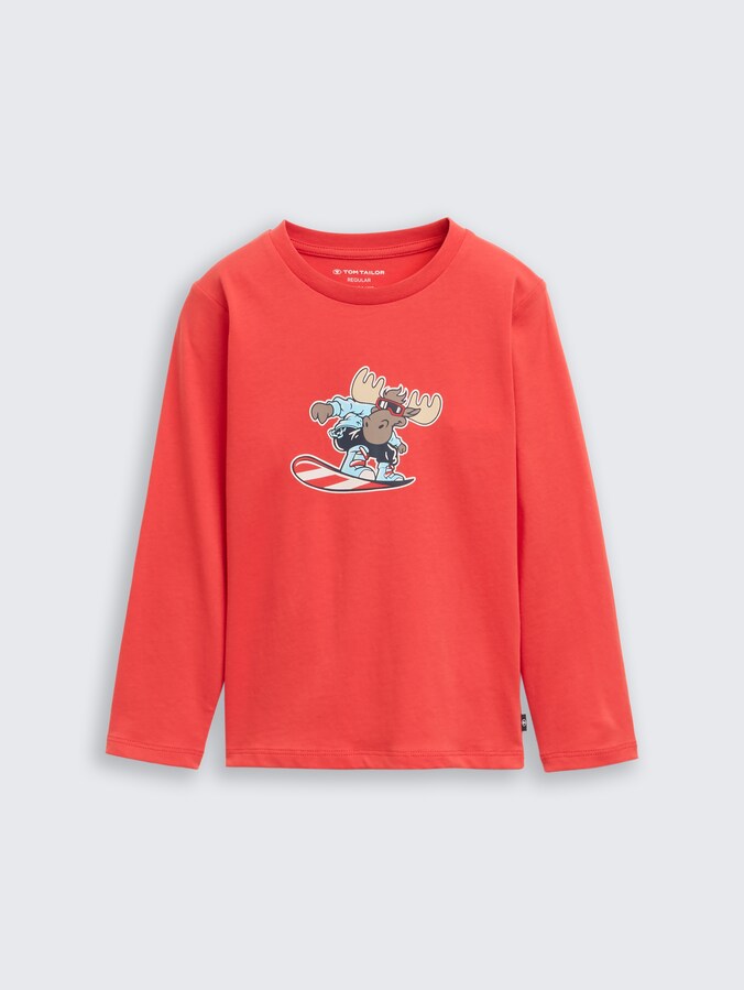 Shirt met lange mouwen en print door Mini Boys, soft red