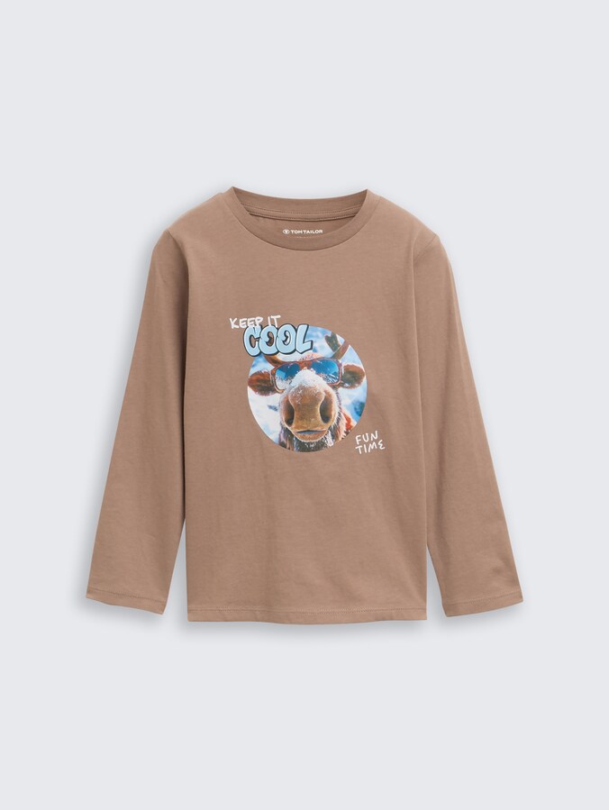 Shirt met lange mouwen en print door Mini Boys, taupe grey