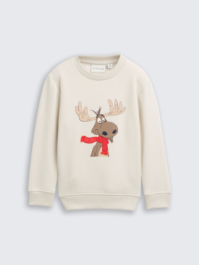 Basic sweatshirt met print door Mini Boys, greyish white