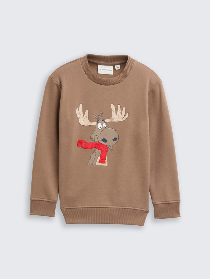 Basic sweatshirt met print door Mini Boys, taupe grey