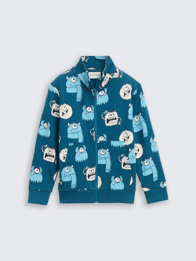 Sweatjack met all-over print door Mini Boys, bluish cozy monster design