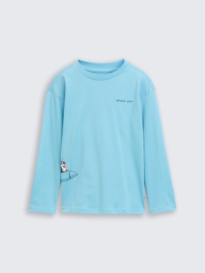 Oversized shirt met lange mouwen en print op de rug door Mini Boys, elixir blue